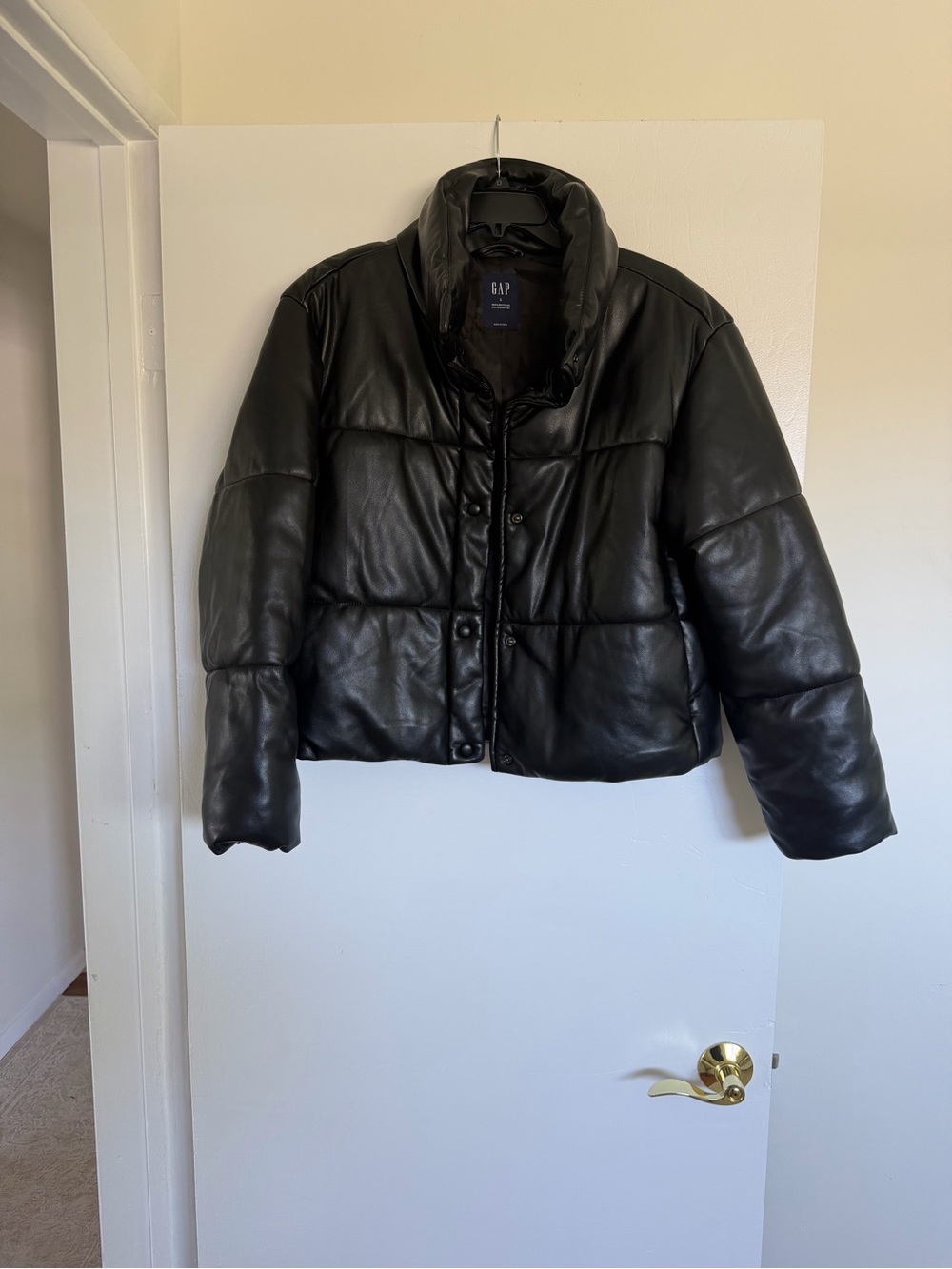 GAP Black Faux-Leather Puffer Jacket - Picture 3 of 7